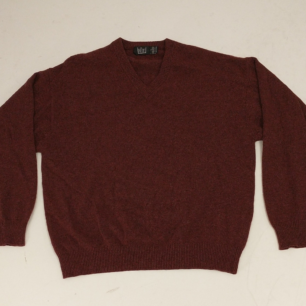 Burgundy Cashmere Cabernet Heather V Neck Sweater XL Soft Warm 44 Chest Quality